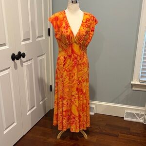 Evan Picone Vibrant Orange Floral Maxi Dress